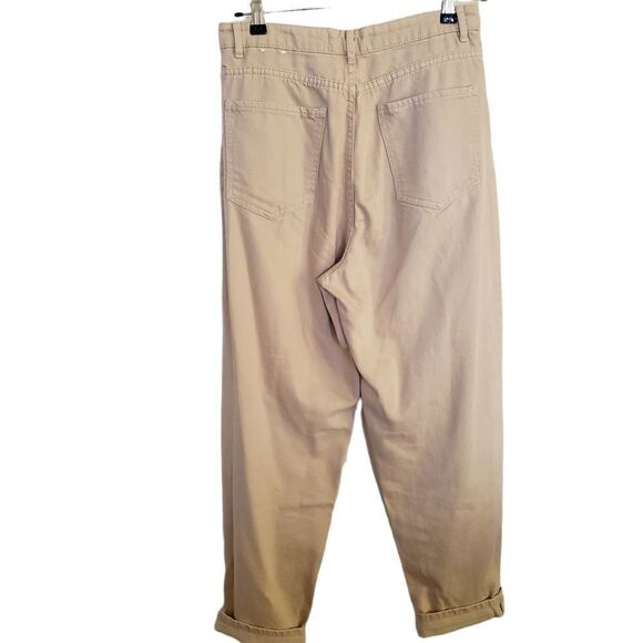 MNG Denim High Rise Pleated Front Cuffed Ankle Beige Jeans - Picture 2 of 9